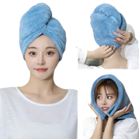 Blue microfiber hair towel wrap.