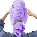 Purple waffle-weave hair towel.