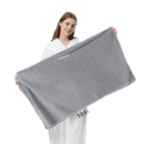 Gray textured towel with dimensions.
