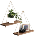 Trendy Rad Floating Plant Shelf with rustic hemp ropes hanging like a wooden swing