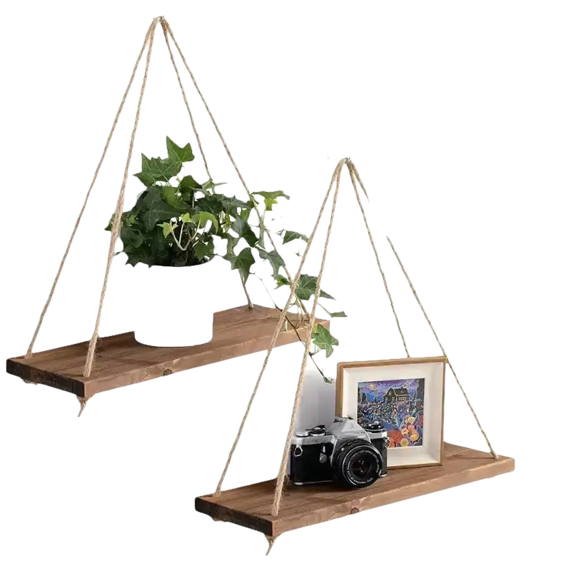 Rad Floating Plant Shelf that Hangs like a Wooden Swing