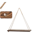 Rustic hemp hanging floating plant shelf that looks like a wooden swing, perfect for your home