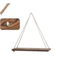 Rustic hemp hanging floating plant shelf that looks like a wooden swing, perfect for your home