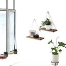 Hanging rustic hemp floating plant shelf designed like a wooden swing for your home