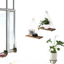 Rustic hemp floating plant shelf hanging like a trendy wooden swing