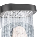 Gray shower head with water flowing.
