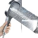 Handheld shower head with multiple spray patterns.