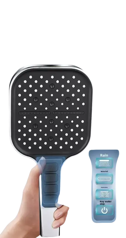 Handheld shower head with multiple spray settings.