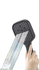 Handheld shower head with waterfall feature.
