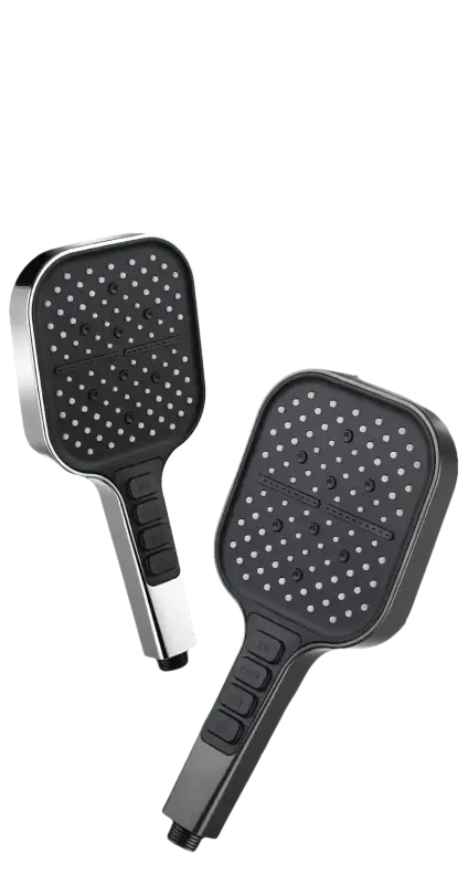 Two multi-setting shower heads.