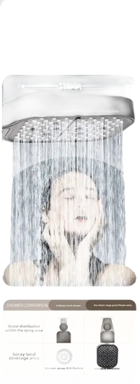 Wide panel shower head.