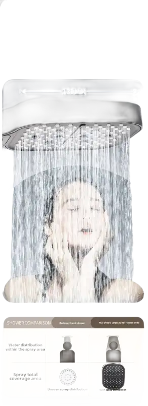 Wide panel shower head.