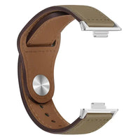 Leather watch band with silver connectors.