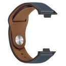 Blue and brown leather watch band.