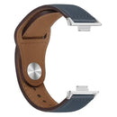 Blue and brown leather watch band.