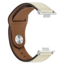 Leather watch band with metal connectors.