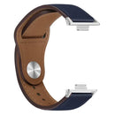 Blue and brown leather watch band.