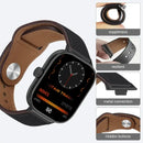 Smartwatch with leather band.