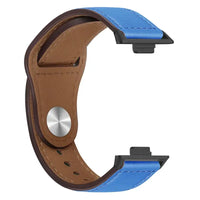 Blue and brown leather watch band.