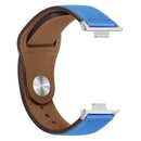 Blue and brown leather watch band.