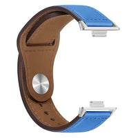 Blue and brown leather watch band.