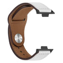 White and brown leather watch band.