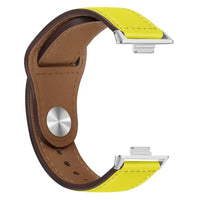 Yellow and brown leather watch band.