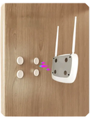 White router with antennas shown with Magnetix Wall Hooks for a trendy, invisible key organizer
