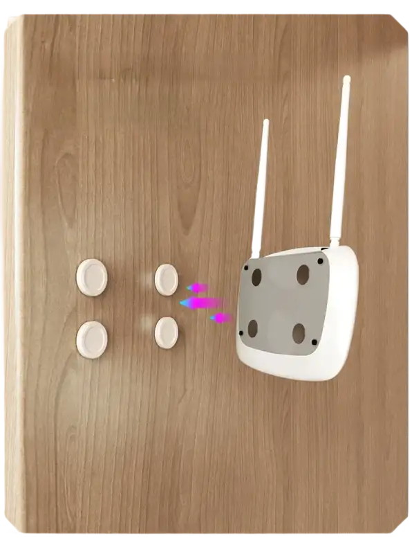White router with antennas shown with Magnetix Wall Hooks for a trendy, invisible key organizer