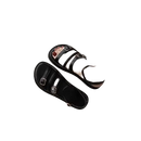 Black leather buckle sandals.