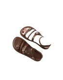 Brown leather buckle sandals.