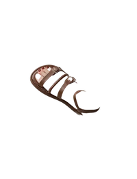 Brown leather sandal with three buckled straps.
