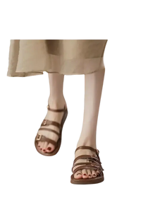 Brown leather strappy sandals.