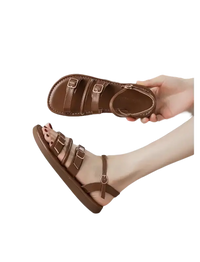 Brown leather buckled sandals.