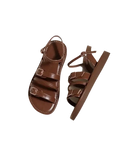 Brown leather buckled sandals.