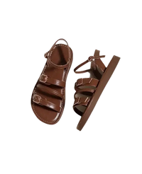Brown leather buckled sandals.