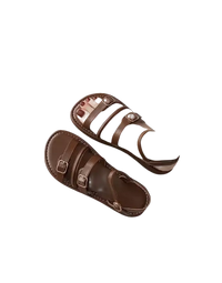 Brown leather buckle sandals.