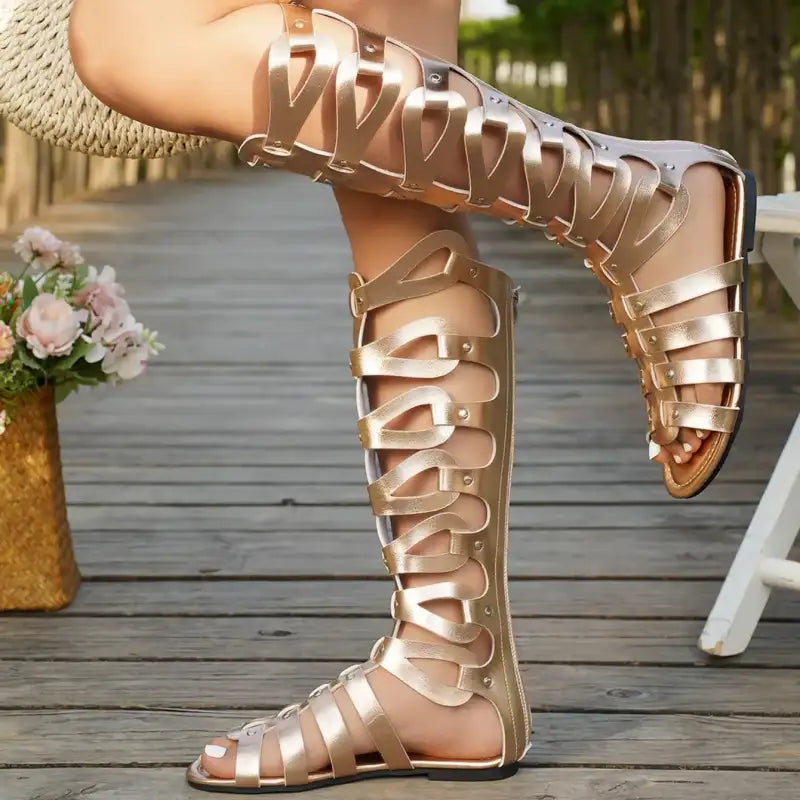 Summer Women Sandals Fashion Casual Flats Knee High Boots Retro Elegant Shoes Trend Luxury Designer Sandals Sandalias