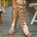 Summer Women Sandals Fashion Casual Flats Knee High Boots Retro Elegant Shoes Trend Luxury Designer Sandals Sandalias