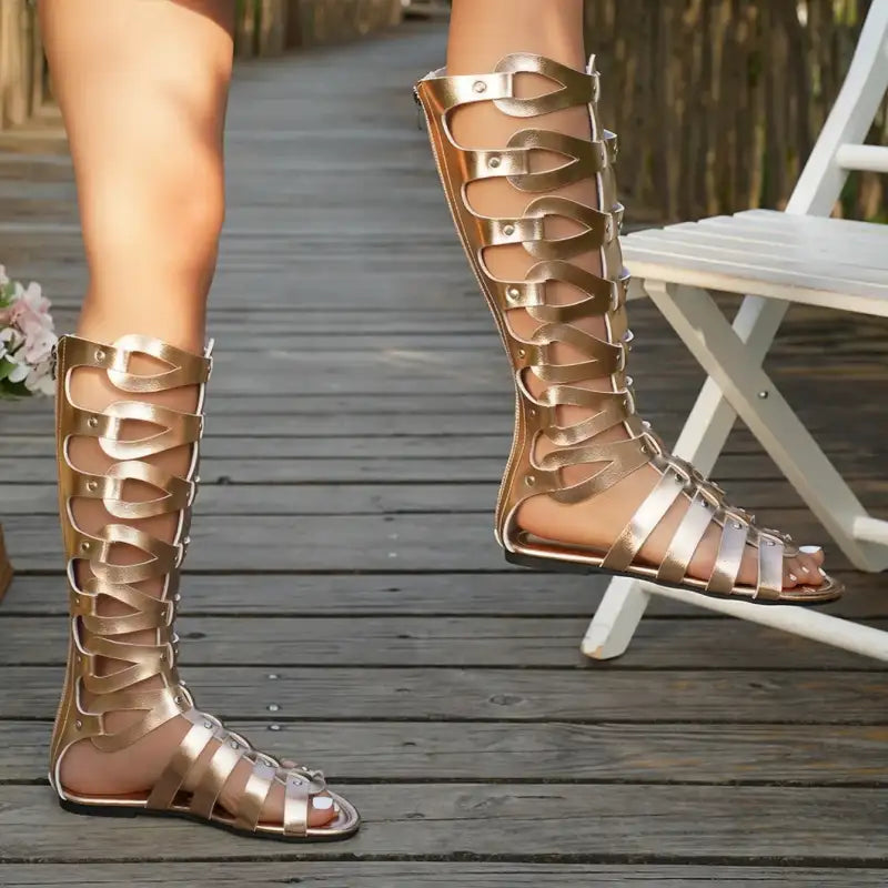Summer Women Sandals Fashion Casual Flats Knee High Boots Retro Elegant Shoes Trend Luxury Designer Sandals Sandalias