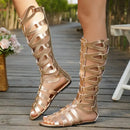 Summer Women Sandals Fashion Casual Flats Knee High Boots Retro Elegant Shoes Trend Luxury Designer Sandals Sandalias
