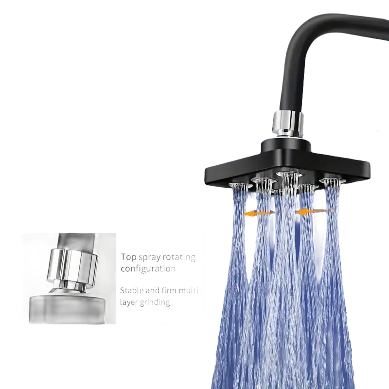 Adjustable shower head with multiple spray nozzles.