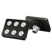 Black shower head with multiple nozzles.