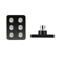 Black square shower head with dimensions.