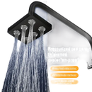 Black square shower head with multiple water outlets.