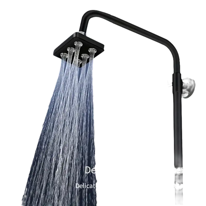 Black square shower head with multiple nozzles.