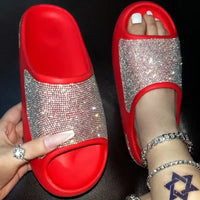 Women Slides Fashion Platform Rhinestone Decor Slide Sandals Outdoor Non-slip Beach Sandals 2024 Summer New Women