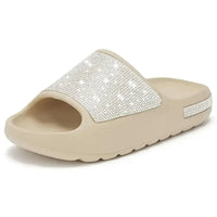Women Slides Fashion Platform Rhinestone Decor Slide Sandals Outdoor Non-slip Beach Sandals 2024 Summer New Women