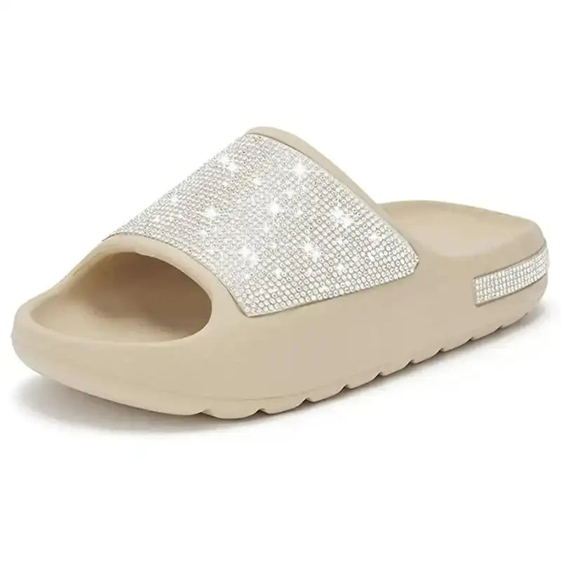 Women Slides Fashion Platform Rhinestone Decor Slide Sandals Outdoor Non-slip Beach Sandals 2024 Summer New Women