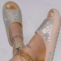 Women Slides Fashion Platform Rhinestone Decor Slide Sandals Outdoor Non-slip Beach Sandals 2024 Summer New Women